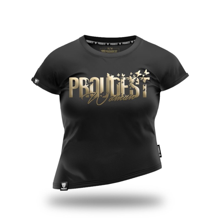 Kobieta Proudest | T-Shirt Damski Oversize Butterfly Black Gold