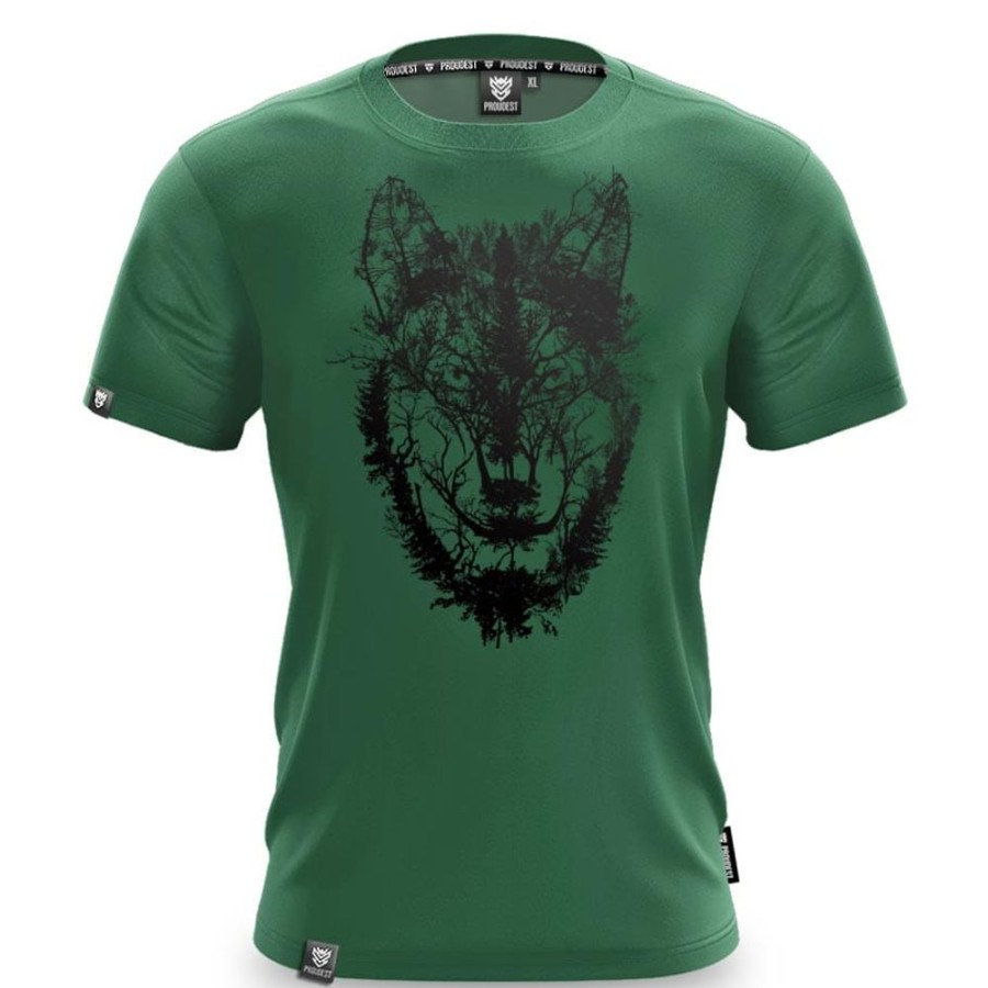 Mezczyzna Proudest | Koszulka Bawelniana Deep Forest Wolf Dark Green