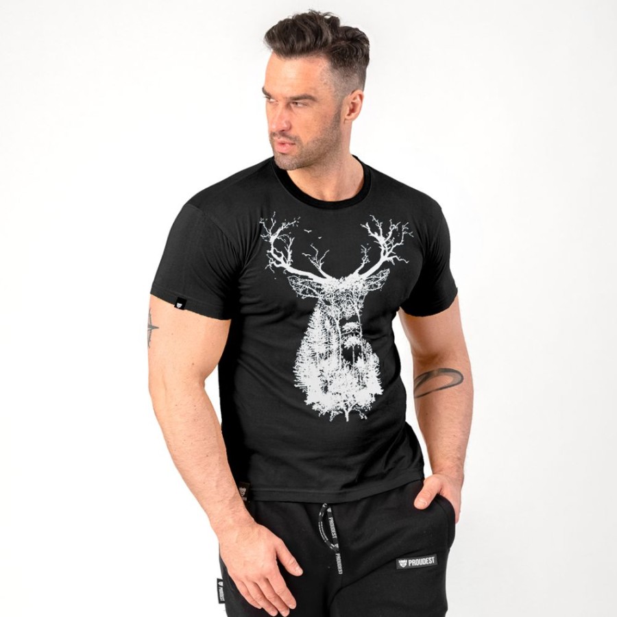 Mezczyzna Proudest | Koszulka Bawelniana Deep Forest Deer Black