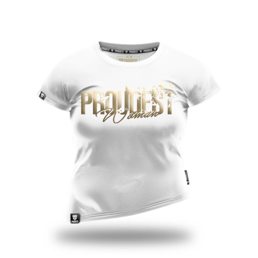 Kobieta Proudest | T-Shirt Damski Oversize Butterfly White Gold