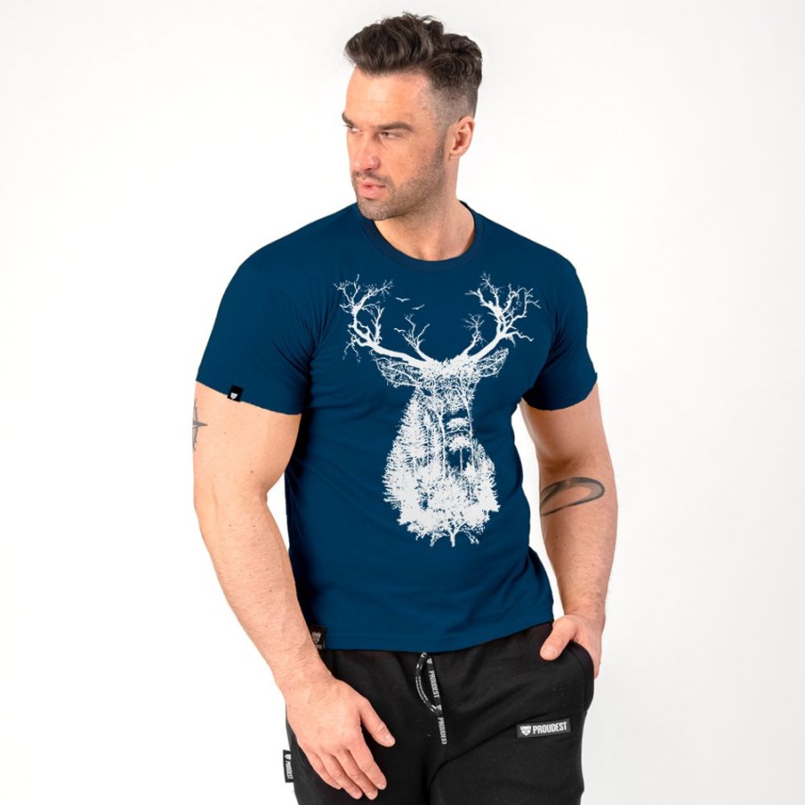 Mezczyzna Proudest | Koszulka Bawelniana Deep Forest Deer Dark Blue