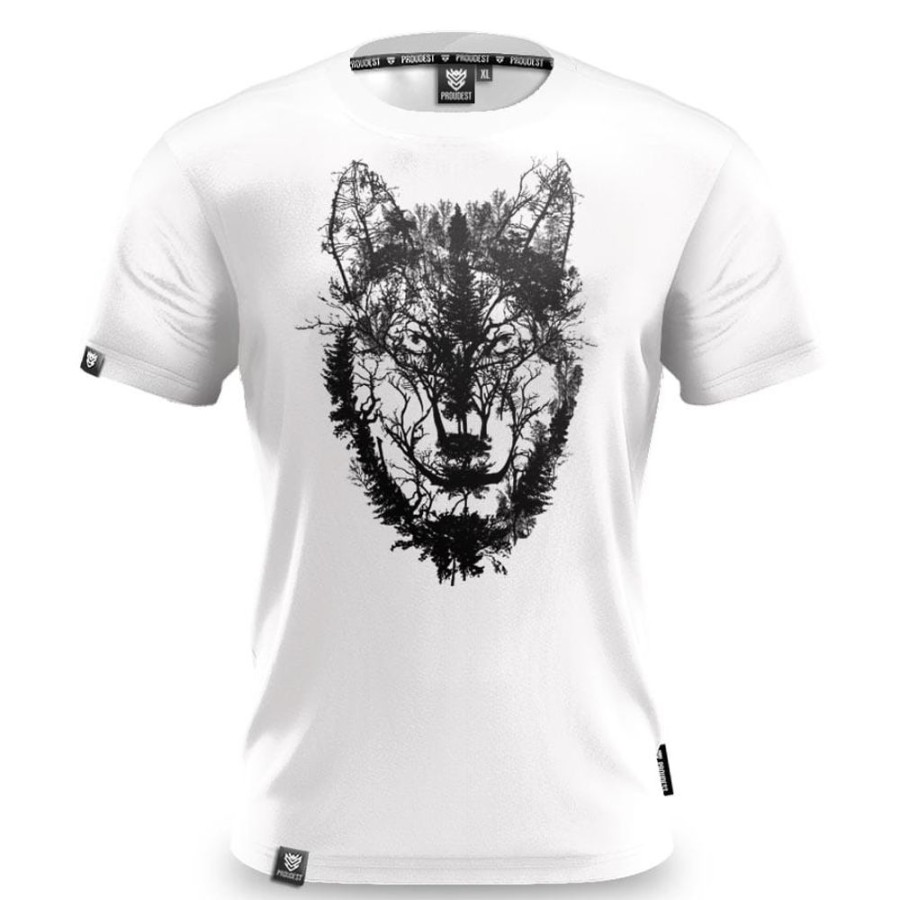 Mezczyzna Proudest | Koszulka Bawelniana Deep Forest Wolf White