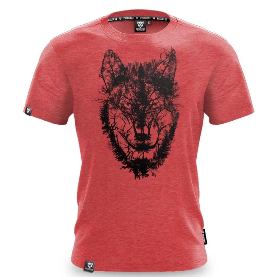 Mezczyzna Proudest | Koszulka Bawelniana Deep Forest Wolf Red Melange