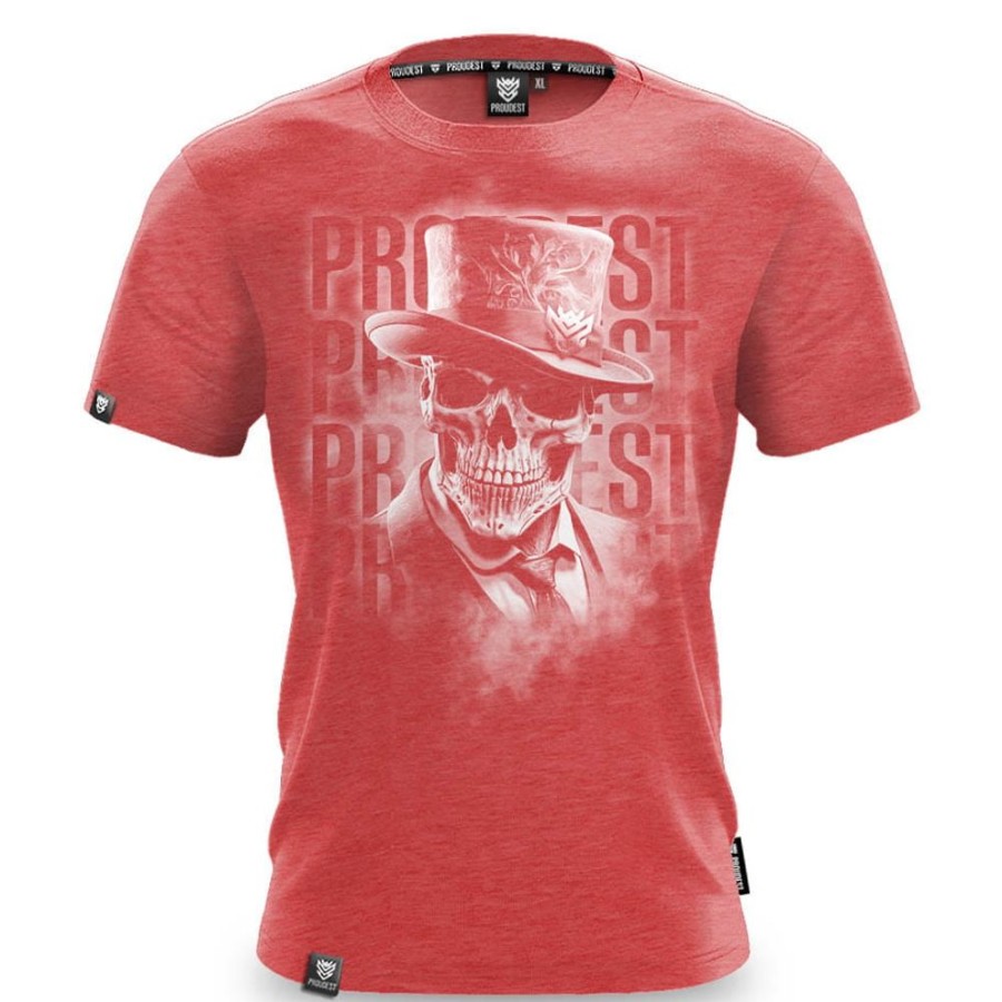 Mezczyzna Proudest | Koszulka Bawelniana Gentleman Skull Red Melange