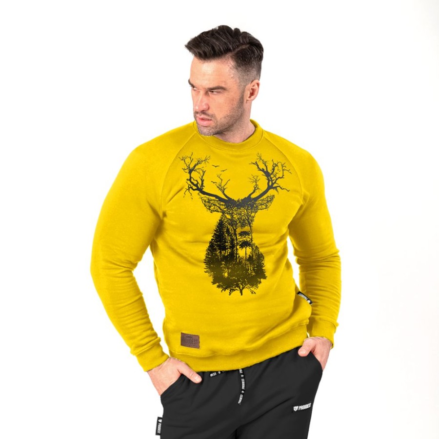 Mezczyzna Proudest | Bluza Klasyczna Deep Forest Deer Yellow