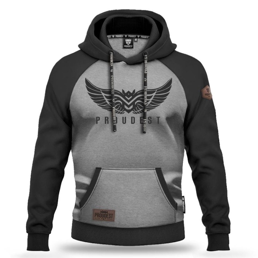 Mezczyzna Proudest | Bluza Kangurka Wings Black & Dark Gray Melange