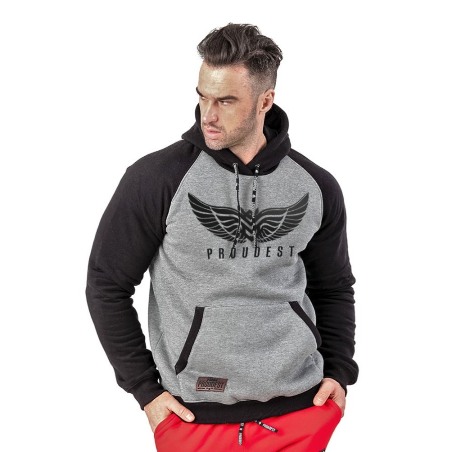 Mezczyzna Proudest | Bluza Kangurka Wings Black & Dark Gray Melange