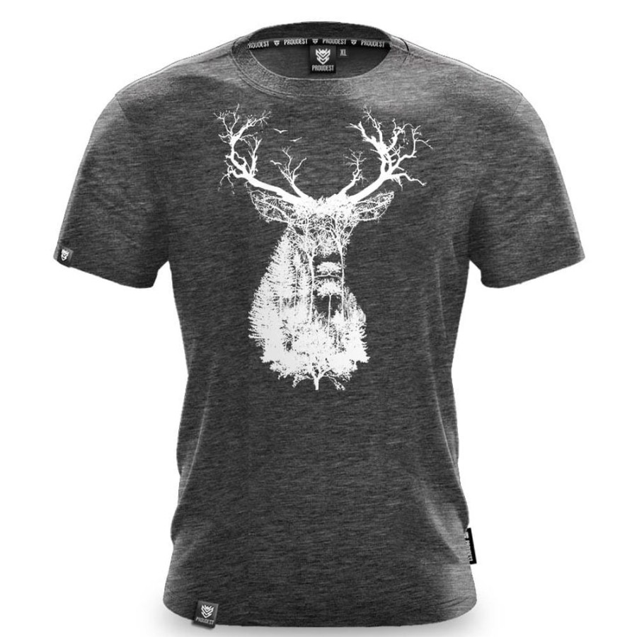 Mezczyzna Proudest | Koszulka Bawelniana Deep Forest Deer Dark Gray