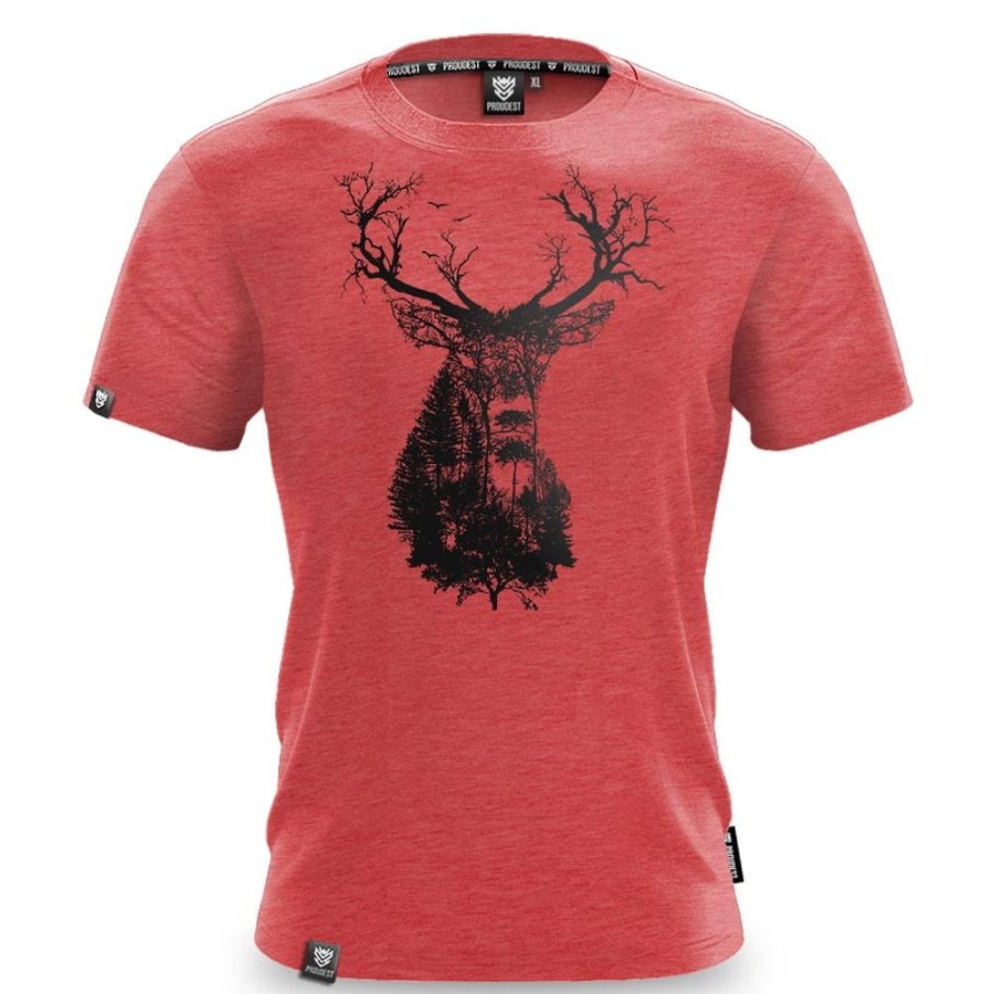 Mezczyzna Proudest | Koszulka Bawelniana Deep Forest Deer Red